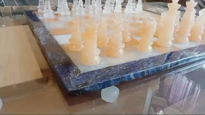 SahajHast Gemstone Chess Set - Handcrafted Yellow Aventurine & Sodalite