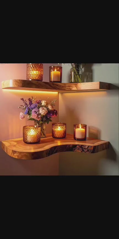 Sahajhast Live Edge Floating Corner Shelf – Handcrafted Reclaimed Wood Wall Shelf (1 piece)