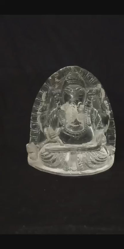 Crystal Ganesha Idol – Mahabharat Writing Pose | Hand-Carved Premium Crystal (4 Inch)