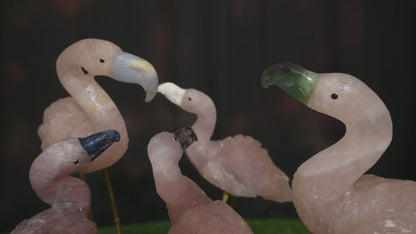 Unique Handmade Gemstone Flamingo Family - Artisan Crafted Decor
