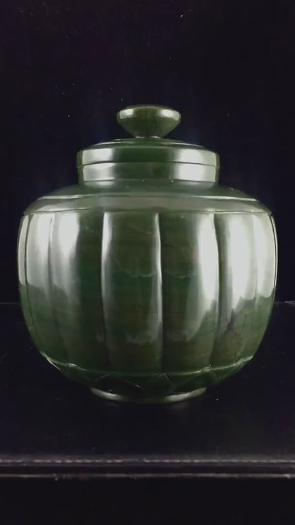 Handcrafted Natural Green Moss Agate Carved Pot | 5.5 Inches