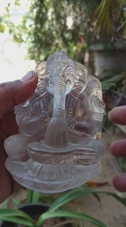 Natural Clear Quartz Crystal Ganesha Worshipping Shivling | Brazilian Crystal Stone