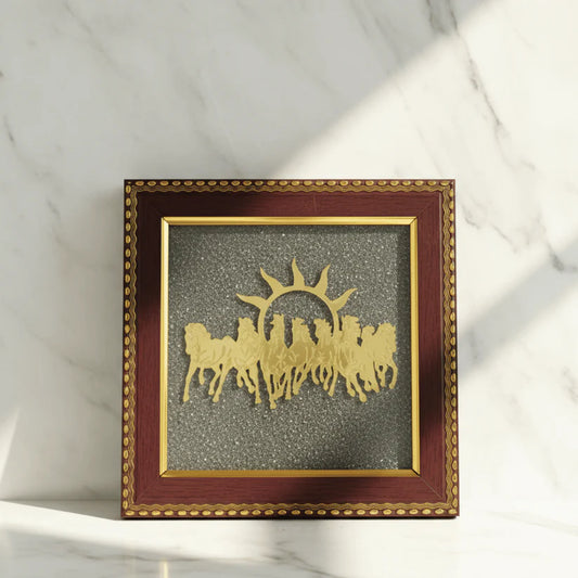 Pyrite 7 Horse Dust Frame – Wealth, Success & Positive Energy Wall Décor | Vastu & Feng Shui | Handmade Luxury Frame