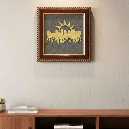 Pyrite 7 Horse Dust Frame – Wealth, Success & Positive Energy Wall Décor | Vastu & Feng Shui | Handmade Luxury Frame