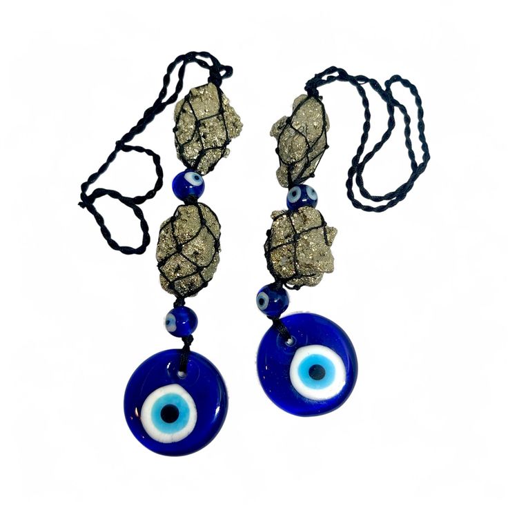 Pyrite Evil Eye Hanging Charm – Raw Pyrite Protection Wall Decor | Key Holder & Car Hanging - ART AKASHA STUDIO
